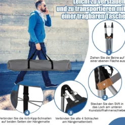 Klappbare Hängematte mit Gestell und Seitentasche Hängemattengestell bis 150 kg belastbar Blau