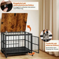 Klappbare Hundehütte mit Rollen & Ausnehmbarem Tablett & Abschließbarer Tür 2 in 1 Beistelltisch Hundebox