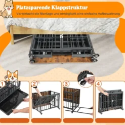 Klappbare Hundehütte mit Rollen & Ausnehmbarem Tablett & Abschließbarer Tür 2 in 1 Beistelltisch Hundebox