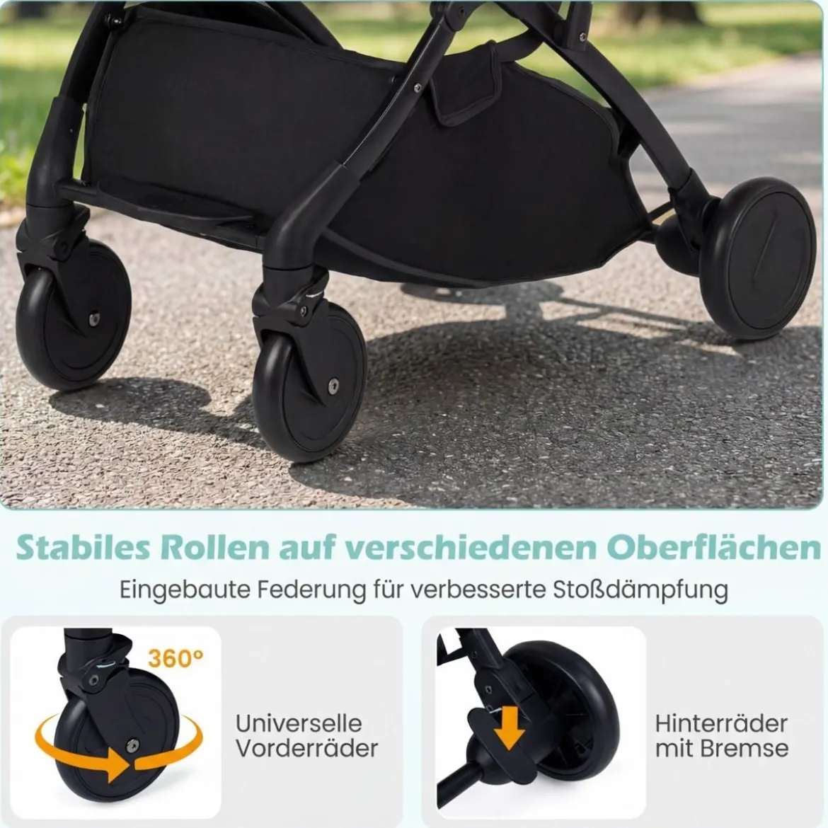 Klappbare Kinderwagen mit Regenschutz & Verstellbarem Rückenlehne & Fußstütze Reisebuggy Grau