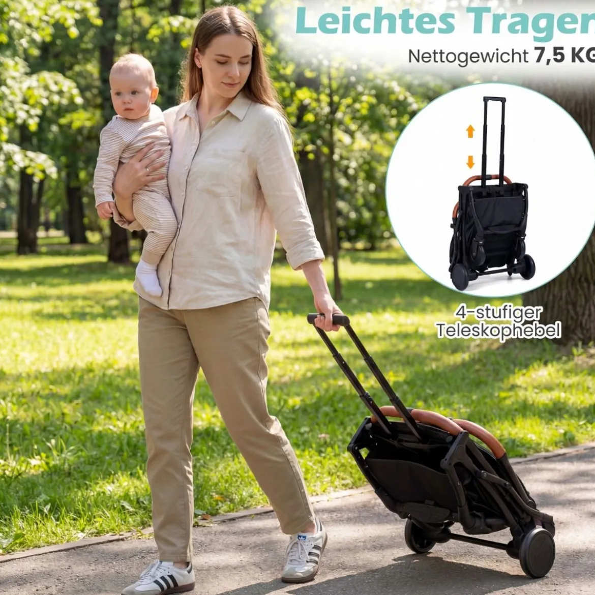 Klappbare Kinderwagen mit Regenschutz & Verstellbarem Rückenlehne & Fußstütze Reisebuggy Grau