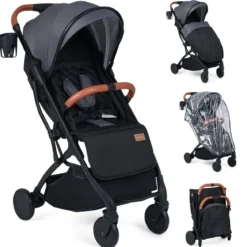 Klappbare Kinderwagen mit Regenschutz & Verstellbarem Rückenlehne & Fußstütze Reisebuggy Grau