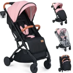 Klappbare Kinderwagen mit Regenschutz & Verstellbarem Rückenlehne & Fußstütze Reisebuggy Rosa