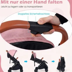 Klappbare Kinderwagen mit Regenschutz & Verstellbarem Rückenlehne & Fußstütze Reisebuggy Rosa