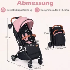 Klappbare Kinderwagen mit Regenschutz & Verstellbarem Rückenlehne & Fußstütze Reisebuggy Rosa