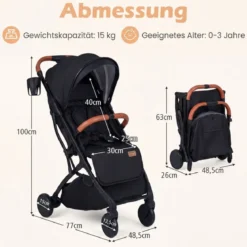 Klappbare Kinderwagen mit Regenschutz & Verstellbarem Rückenlehne & Verdeck+Verbindungsstücke