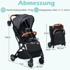 Klappbare Kinderwagen mit Regenschutz & Verstellbarem Rückenlehne & Verdeck+Verbindungsstücke