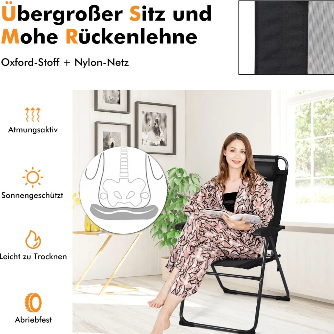 2 Klappbare Liegestühle für die Terrasse 71 x 58,5 x 101,5 cm Schwarz