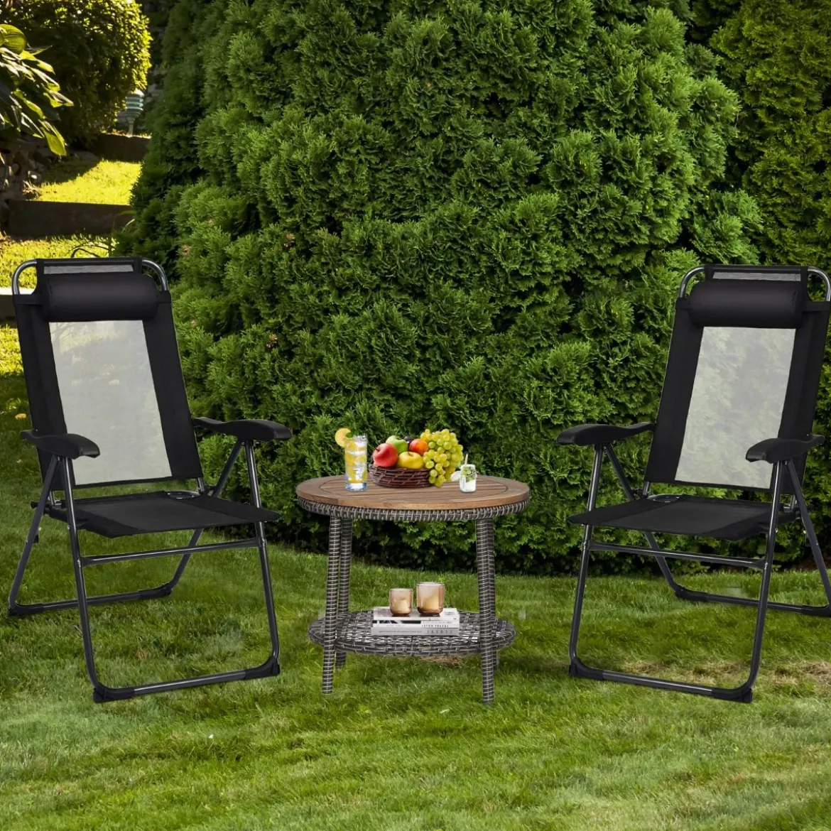 2 Klappbare Liegestühle für die Terrasse 71 x 58,5 x 101,5 cm Schwarz