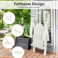 Klappbarer Adirondack-Stuhl Feuerstellenstuhl für Terrasse 88,5 x 77,5 x 98,5 cm Weiß