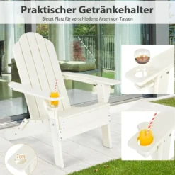Klappbarer Adirondack-Stuhl Feuerstellenstuhl für Terrasse 88,5 x 77,5 x 98,5 cm Weiß