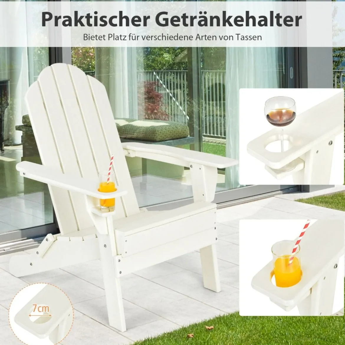 Klappbarer Adirondack-Stuhl Feuerstellenstuhl für Terrasse 88,5 x 77,5 x 98,5 cm Weiß