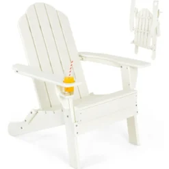 Klappbarer Adirondack-Stuhl Feuerstellenstuhl für Terrasse 88,5 x 77,5 x 98,5 cm Weiß