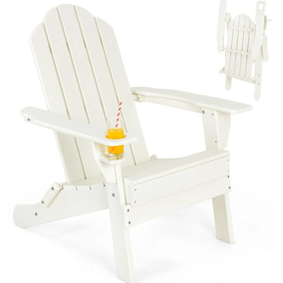 Klappbarer Adirondack-Stuhl Feuerstellenstuhl für Terrasse 88,5 x 77,5 x 98,5 cm Weiß