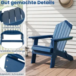 Klappbarer Adirondack Stuhl Wetterfester Adirondack Chair aus Kunststoff Gartensessel