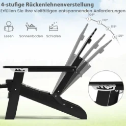 Klappbarer Adirondack Stuhl mit Fußstütze & verstellbarer Rückenlehne Gartensessel mit Getränkehalter Schwarz