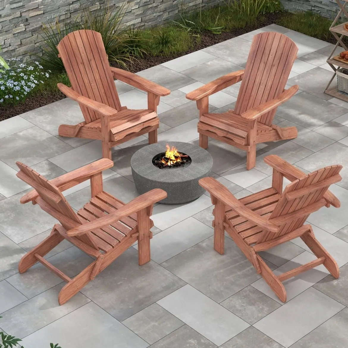 Klappbarer Adirondack Stuhl aus Holz mit 180 kg Tragfähigkeit Gartensessel Braun/Grau