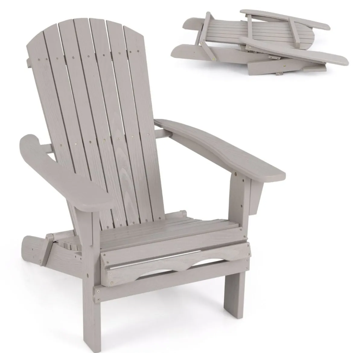Klappbarer Adirondack Stuhl aus Holz mit 180 kg Tragfähigkeit Gartensessel Braun/Grau