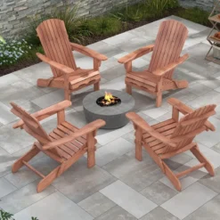 Klappbarer Adirondack Stuhl aus Holz mit 180 kg Tragfähigkeit Gartensessel Braun/Grau