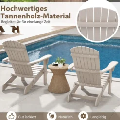 Klappbarer Adirondack Stuhl aus Holz mit 180 kg Tragfähigkeit Gartensessel Braun/Grau