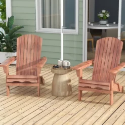 Klappbarer Adirondack Stuhl aus Holz mit 180 kg Tragfähigkeit Gartensessel Braun/Grau