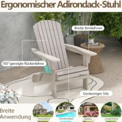 Klappbarer Adirondack Stuhl aus Holz mit 180 kg Tragfähigkeit Gartensessel Braun/Grau