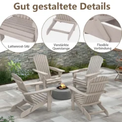 Klappbarer Adirondack Stuhl aus Holz mit 180 kg Tragfähigkeit Gartensessel Braun/Grau