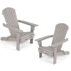 Klappbarer Adirondack Stuhl aus Holz mit 180 kg Tragfähigkeit Gartensessel Braun/Grau