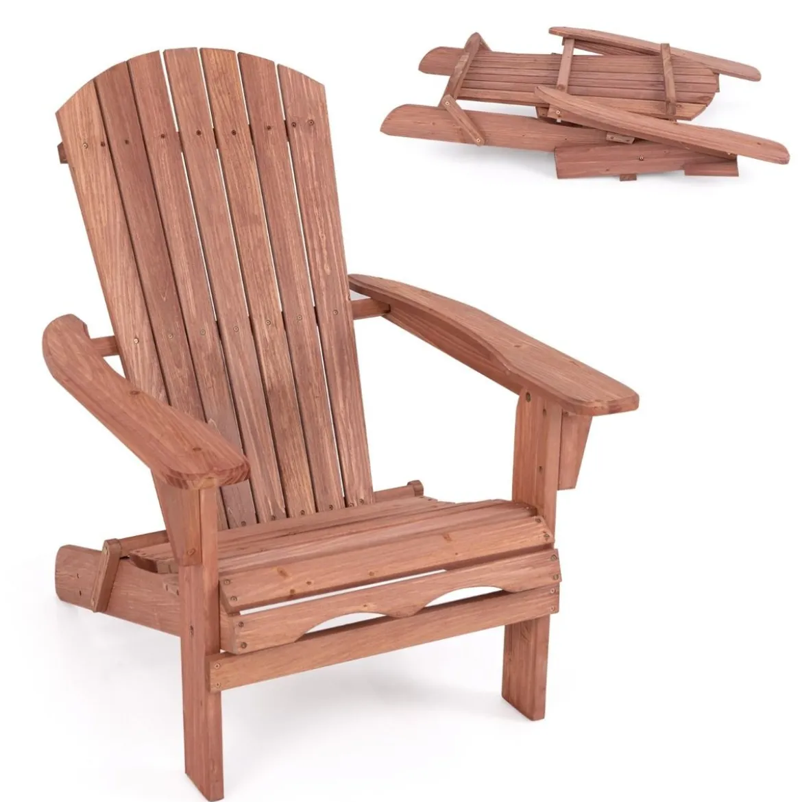 Klappbarer Adirondack Stuhl aus Holz mit 180 kg Tragfähigkeit Gartensessel Braun/Grau