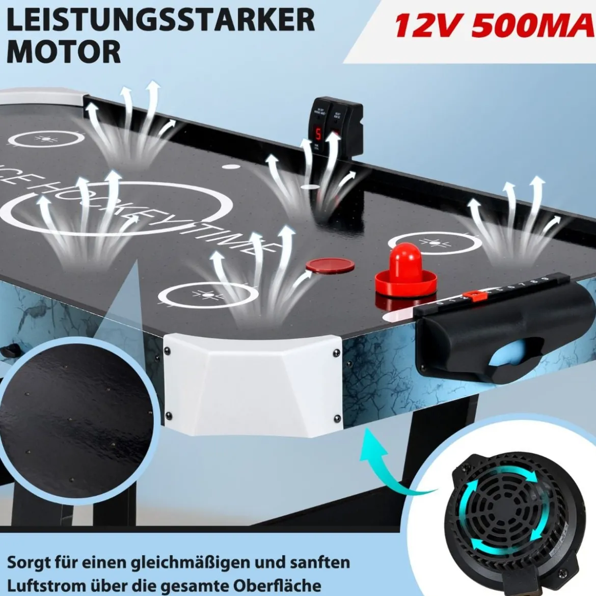 Klappbarer Airhockey Tisch mit LED-Anzeige & 12V-Motor Elektrischer Lufthockey Tisch
