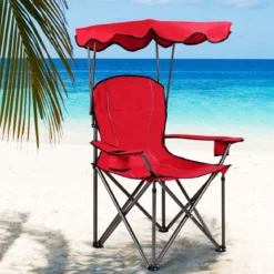 Klappbarer Angelstuhl mit Getränkehalter für Terrasse Strand Camping 96,5 x 67,5 x 130 cm Rot