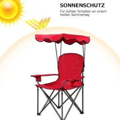 Klappbarer Angelstuhl mit Getränkehalter für Terrasse Strand Camping 96,5 x 67,5 x 130 cm Rot