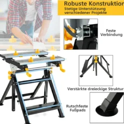 Klappbarer Arbeitstisch mit 8 verschiebbaren Klemmen & 7-stufiger Höhen 100 Kg Traglast