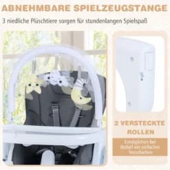 Klappbarer Baby Hochstuhl mit Liegefunktion & Verstellbarer Rückenlehne Babystuhl Dunkelgrau