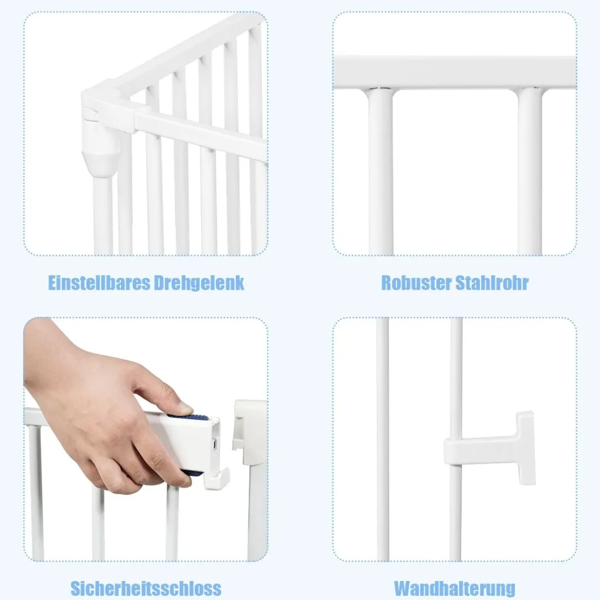 Klappbarer Baby Kaminschutzgitter inkl. 8 Elementen Laufgitter mit Sicherheitstür 480 x 74 cm