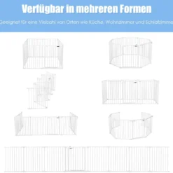 Klappbarer Baby Kaminschutzgitter inkl. 8 Elementen Laufgitter mit Sicherheitstür 480 x 74 cm