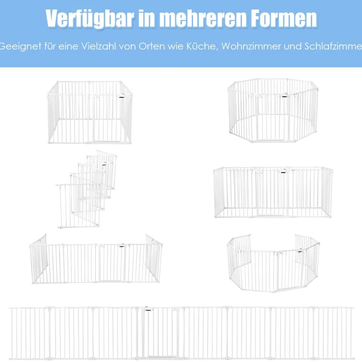 Klappbarer Baby Kaminschutzgitter inkl. 8 Elementen Laufgitter mit Sicherheitstür 480 x 74 cm