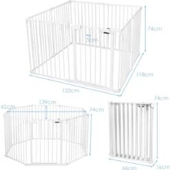 Klappbarer Baby Kaminschutzgitter inkl. 8 Elementen Laufgitter mit Sicherheitstür 480 x 74 cm