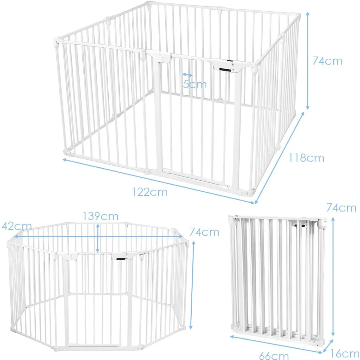 Klappbarer Baby Kaminschutzgitter inkl. 8 Elementen Laufgitter mit Sicherheitstür 480 x 74 cm