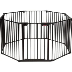 Klappbarer Baby Kaminschutzgitter inkl. 8 Elementen Laufgitter mit Sicherheitstür 480 x 74 cm