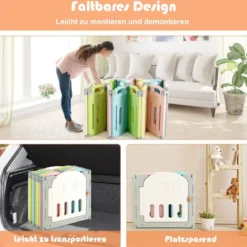 Klappbarer Baby Laufstall mit 14 Paneelen Laufgitter mit Tür & Spielzeugboard Spielzaun Bunt