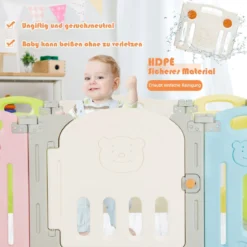 Klappbarer Baby Laufstall mit 14 Paneelen Laufgitter mit Tür & Spielzeugboard Spielzaun Bunt