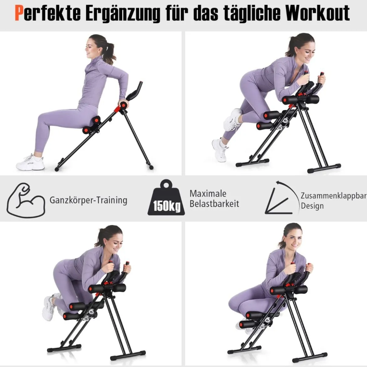 Klappbarer Bauchmuskeltrainer Workout-Maschine 110 x 40,5 x 88,5 cm Schwarz + Rot