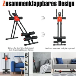 Klappbarer Bauchmuskeltrainer Workout-Maschine 110 x 40,5 x 88,5 cm Schwarz + Rot