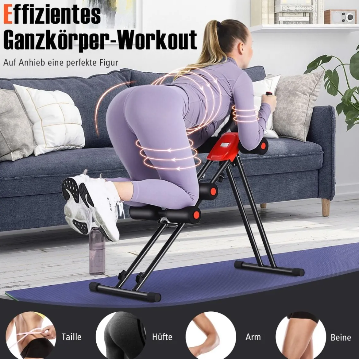 Klappbarer Bauchmuskeltrainer Workout-Maschine 110 x 40,5 x 88,5 cm Schwarz + Rot