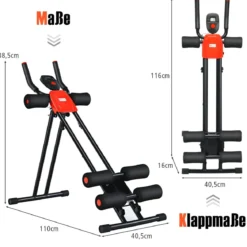 Klappbarer Bauchmuskeltrainer Workout-Maschine 110 x 40,5 x 88,5 cm Schwarz + Rot