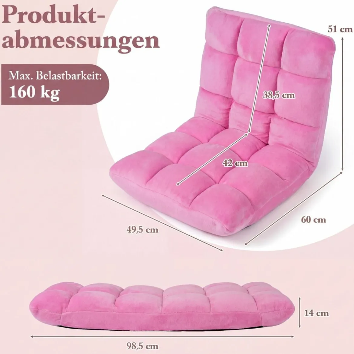 Klappbarer Bodenstuhl Bodensessel mit Verstellbarer Rückenlehne & Hochdichtem Schaumstoff Farbe wählbar
