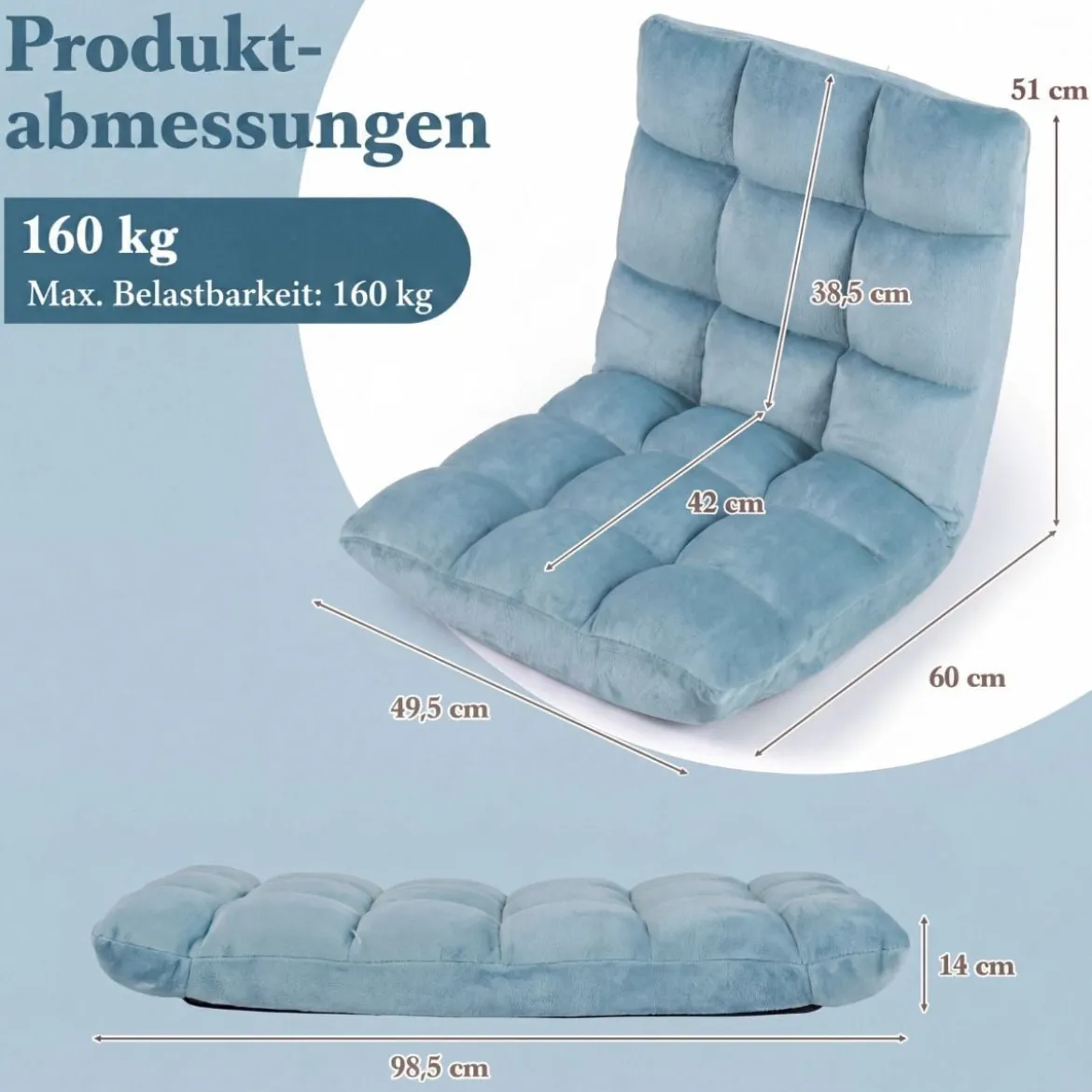 Klappbarer Bodenstuhl Bodensessel mit Verstellbarer Rückenlehne & Hochdichtem Schaumstoff Farbe wählbar