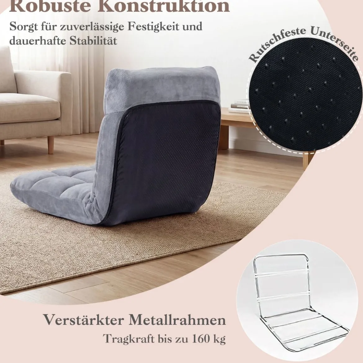 Klappbarer Bodenstuhl Bodensessel mit Verstellbarer Rückenlehne & Hochdichtem Schaumstoff Farbe wählbar