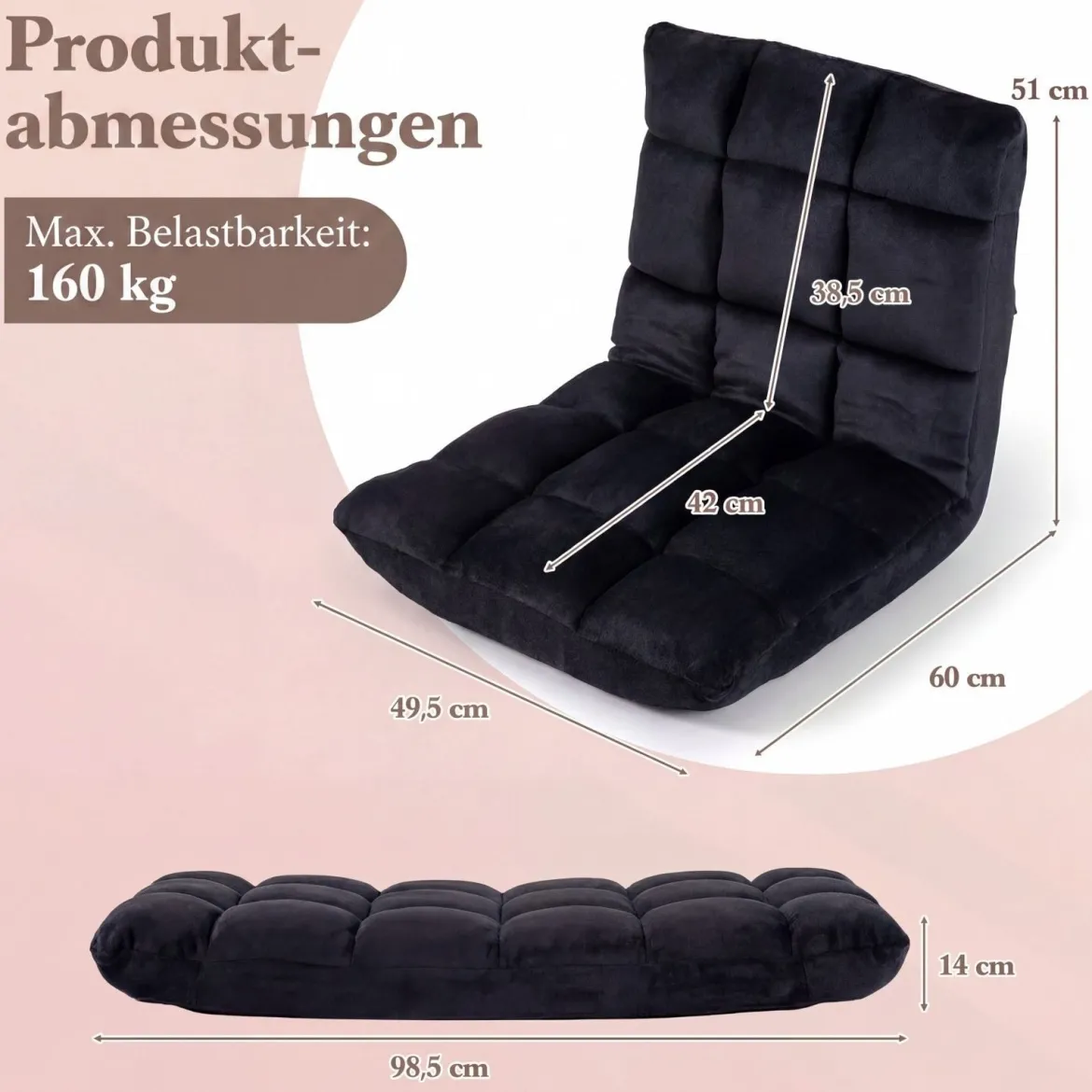Klappbarer Bodenstuhl Bodensessel mit Verstellbarer Rückenlehne & Hochdichtem Schaumstoff Farbe wählbar